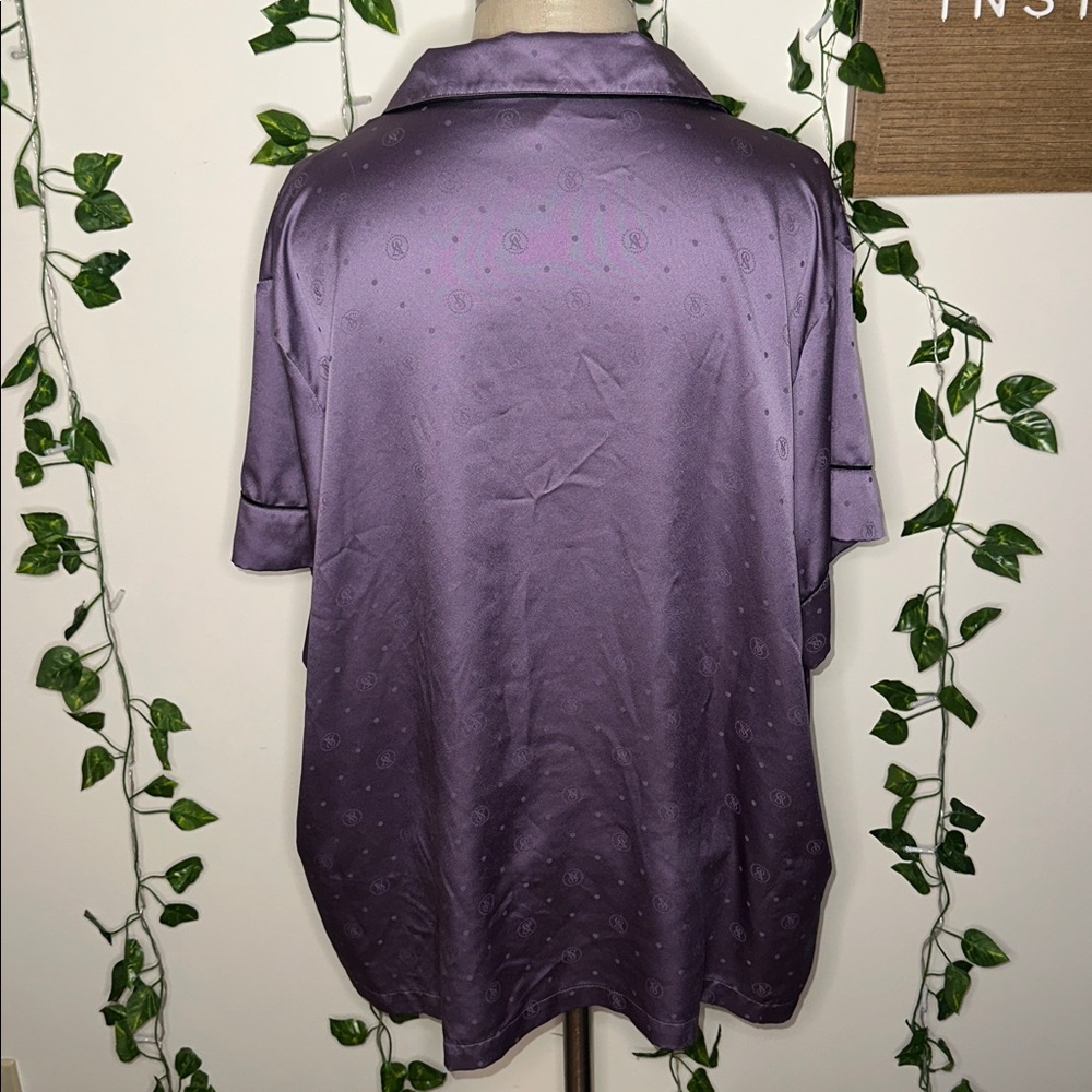 Victoria’s Secret Silky Style Button Up Pajama Shirt Purple Polka Dot - Picture 4 of 6